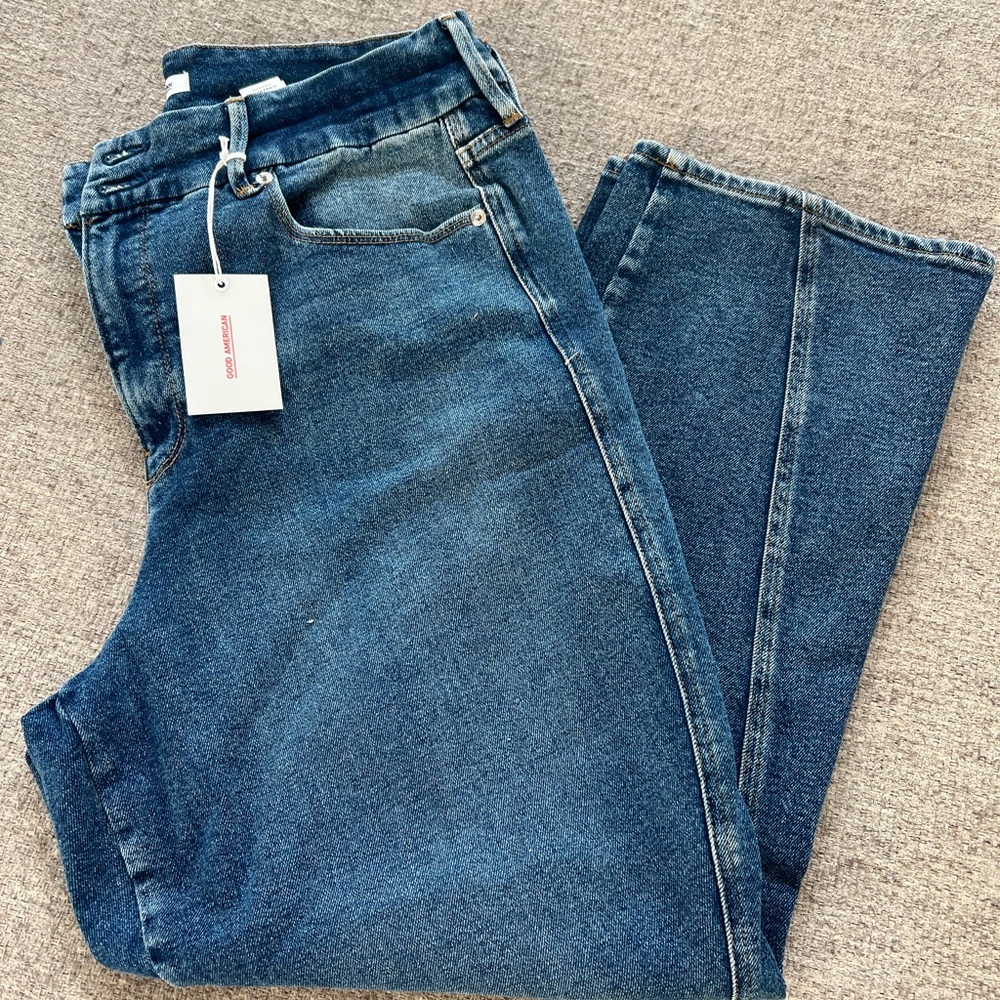 Good American Deep Blue Straight Leg Jeans